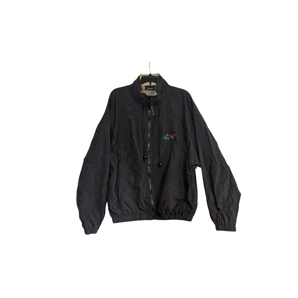 Greg Norman Collection Black Windbreaker With Colorful Shark Embroidery L/G